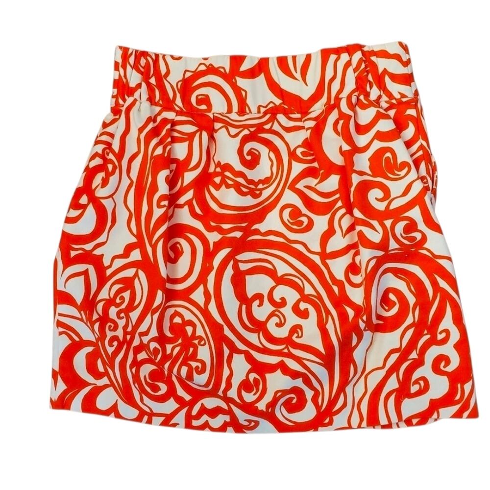 Merona Orange & White Paisley A-Line Skirt With Pockets - Elastic Waist - Size L